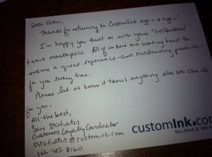 CustomInk thank you note