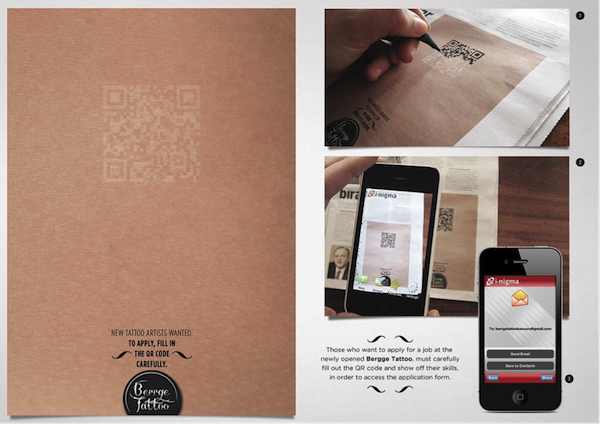 Berrge Tattoo in Instanbul starts word of mouth with their clever use of a QR code for a job application.